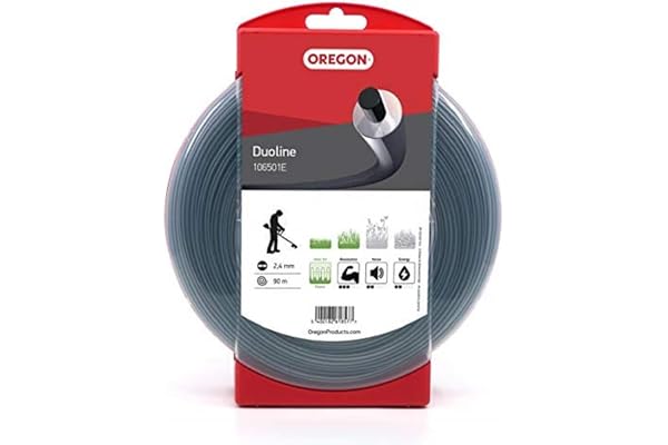 Oregon Fil de débroussailleuse Matériau double 2.4mm, Coupe herbes hautes, mauvaises herbes, végétation dense, Fil nylon haute résistance, compatible avec modèles standards, 2.4mm x 90m (106501E)