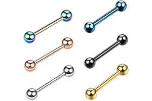 GXGM 6 Pièces Piercing Langue,Acier Chirurgical Avec Boule à Paillettes Zircon Perle Lumineux Bijoux De Piercing Femmes Mélange Des Couleurs