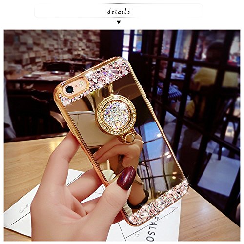 iPhone SE Hülle, iPhone 5S Spiegel Hülle Mirror Case, Ukayfe [Handy Ständer Ring Holder] TPU Handyhülle iPhone 5 5S Gold Plating Silikon Schutzhülle Luxus Glänzend Glitzer Kristall Strass Rahmen Weich TPU Handy Tasche Ultra Dünn Silikon Weich Crystal Handyhülle mit Make Up Spiegel Mirror Kratzfeste Handy Tasche Schale Etui Bumper für iPhone SE/5/5S – Gold - 3