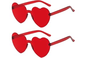 Meleager Randlose Herz Brille, Herzförmige Sonnenbrille Rot, 2 Stück Sonnenbrillen Set Party, Vintage Herzform Brille, Hippie Brille Herz 90er, für Party, Hochzeit, Karneval, Halloween