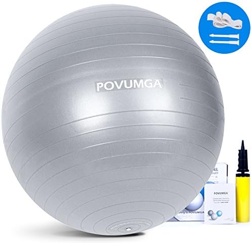 POVUMGA Exercise Ball Anti-Burst & Anti-Slip Yoga Ball for Fitness GYM Yoga Core Stability Balance Pregancy Birthing Exercise, PVC Birthing Ball with Pump 75cm/65cm/55cm (Blue/Silver)