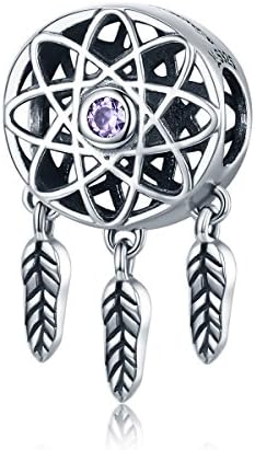Dream Catcher Net 925 Sterling Silver Bead Charm Dangle Feather fit Bracelets Mother's Day Gifts Jewellery from Daughter Son