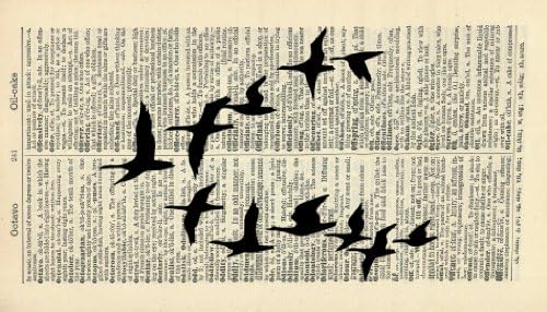 FLOCK OF GEESE - Birds Art Print - Vintage Dictionary Art Print - Animal Art Print - Silhouettes -Wall Hanging - Book Print - 83A