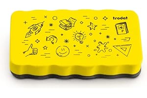 ‎TRODAT Trodat Radierschwamm für Whiteboards – magnetisch haftend, Zeichnungen von Markern und Stiften trocken abwischen – Größe 10,5 x 5,5 x 1,8 cm, Gelb