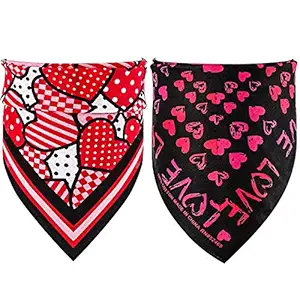 Frienda 2 Pieces Valentine's Day Heart Dog Bandana Pet Cotton Bandana Square Scarfs Bibs Accessories with Pink, Red Heart Handkerchief Bandanna for Medium Large Dogs