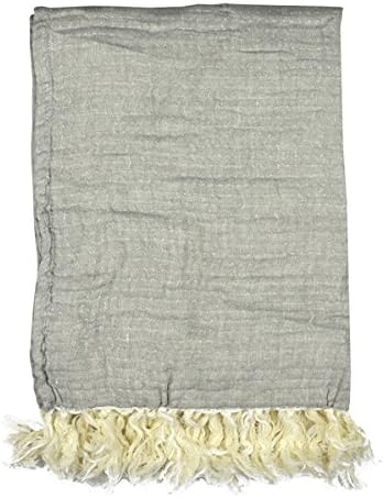 Light Grey Linen Throw with Fringes Lake 130 cm x 160 cm Bed Runner Blanket Throw