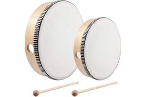 Aieraczy 2 Pezzi Tamburo per Bambini, 6 pollici e 8 pollici Tamburello Strumento Musicale, Tamburo a Mano In Legno, Professionale Percussioni a Mano per Feste Danza, Scuola, Bambino