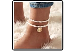 DISHOWME Perle coquillage bracelet Vintage faux perle Bracelet Hawaiian Puka escargot chaîne de pied été plage Femmes bijoux 2pcs