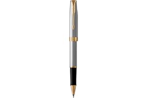 Parker Sonnet Rollerball Pen | Stainless Steel with Gold Trim | Fine Point Black Ink | Gift Box