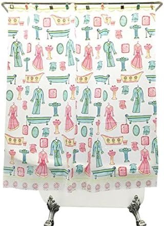 PEVA Plastic Shower Curtain Set With Hooks White Bath Curtain, Japan Style Kimono Pattern Waterproof Transparent Washable Bathroom Washroom Shelter Enough Rings , 180*180cm