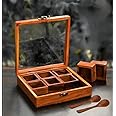 THEHEARTWILL Spice Box With 2 Spoon (Sheesham Wood) Spice Box For Kitchen/Masala Box For Kitchen/Masala Wooden Box For Kitchen/Decorative Handmade Masala Dabba Organizer 9 Containers. T18 (Brown)