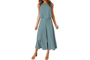 FANCYINN Donna Estate 2 Pezzi Outfits Canotta Lunga di Base Camicia Pantaloni Lunghi a Vita Alta Tute