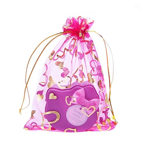 Lucky Will 100 Stück Herz Muster Vergoldung Organzasäckchen Organzabeutel Säckchen Schmuckbeutel Geschenkbeutel-Säckchen hot pink