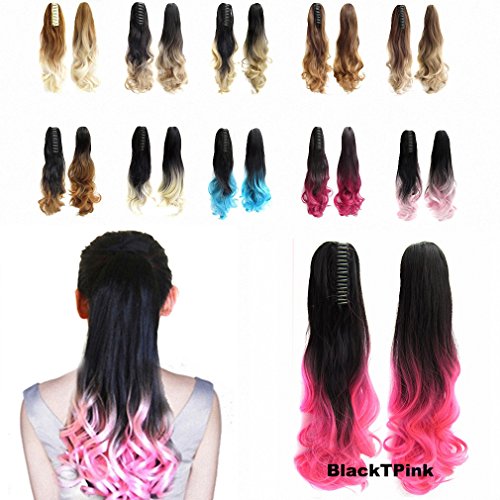 FESHFEN 22" 170g Hair Piece Pony Tail Ponytail Hair Extensions Hairpiece Long Straight/Voluminous Curled Wavy Clip In/On Claw Ponytail Two Tone Black to Pink