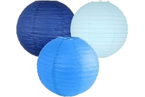 Matissa Mixed Color Paper Lanterns, 3 Pack Round Paper Lanterns Lampshade Party Decoration (Dark Blue Shade, 25cm)