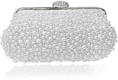 HAPPYTIMEBELT Pearl Beaded Evening Clutch for Bride and Bridesmaids(White)