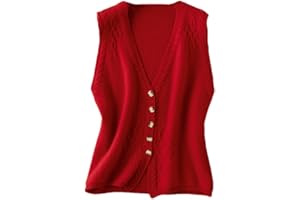 ALLOAONE Gilet Cardigan in Lana da Donna Lavorato A Maglia con Scollo A V Senza Maniche