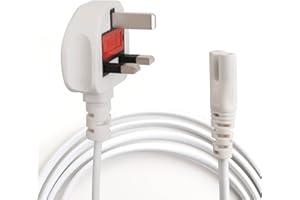 TRD White Figure 8 Power Lead - 2 Pin Mains Cable IEC C7 UK Plug For Printer, Laptop Charger, TV Power Cable Compatible with PS4, PS5, Xbox Series X, Samsung TV, Sony TV, LG TV, Panasonic TV (3M)