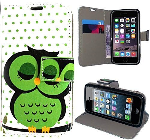 Baba Essentials 4u® New Apple Iphone 6S / 6G 4.7" Inch Big - Printed Sleeping Green Owl Side Book Wallet - Quality Premium Pu Leather Flip Book Wallet Case Cover Pouch + Screen Protector With Polishing Cloth + LCD Screen Stylus Pen.