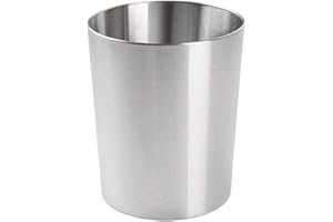 mDesign Metal Wastepaper Bin - Bedroom Bin & Rubbish Bin for Bedrooms, Bathrooms, Home and Offices - Stainless Steel Bin - Brushed Stainless Steel