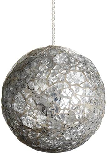 Allstate Mirror Mosaic Beaded Glass Ball Ornament, Silver, 3.5"