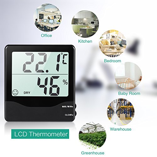 Oria Innen Digitales Thermo-Hygrometer, Temperatur und Feuchtigkeit Monitor mit Großen LCD Bildschirm, Multifunktionaler Temperatur mit Min/Max Records - 3