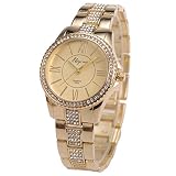 Frau Frauen Armbanduhr Quarz SIBOSUN Mode Gold Edelstahl Band Armband Kristall römische Ziffern Kleid
