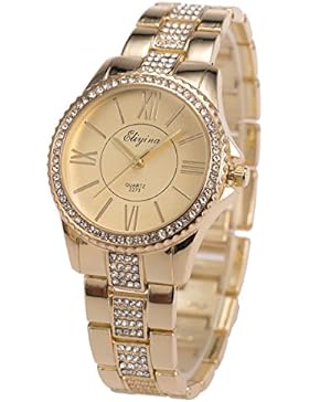 Frau Frauen Armbanduhr Quarz SIBOSUN Mode Gold Edelstahl Band Armband Kristall römische Ziffern Kleid