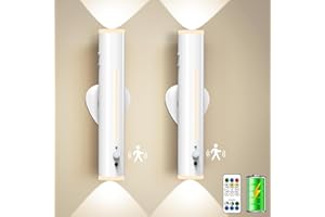 Moslumin 2 Piezas Apliques Pared Dormitorio Sin Cable, Lamparas Pared Recargable con Sensor de Movimiento, Magnetica 360° Giratorio Metal, Luces LED Pilas Inalambrica para Interior, Exterior, Estar