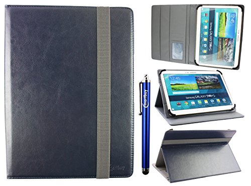 Emartbuy Universal 9.1 Inch - 10.5 Inch Midnight Blue Multi Angle Folio Wallet Case Cover With Card Slots Grey Elastic Strap and Stylus Pen Compatible With Selected Devices Listed Below