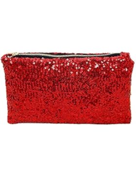 GSPStyle Damen Handtasche Glitter Clutch-Tasche Party Abendtasche Mit Reißverschluss Farbe Rot