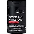 Sports Research Krill Oil Supplement 1000mg - 60 Softgel Capsules | Rich in EPA, DHA Omega-3, Phospholipids & Astaxanthin | Antarctic Krill Oil for Men & Women | High Concentration Formul