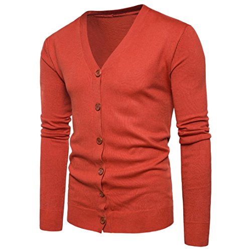 Preisvergleich Produktbild Elecenty Herren Sweatshirt strickpullove Cardigan Mantel, Sweatjacke Winterjacke Übergangsjacke strickmantel Strickwaren Männer V-Ausschnitt Winterpullover Outwear Jacket (L, Orange)