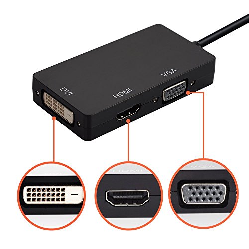BlueBeach – Mini Displayport (3 in 1) Thunderbolt-auf-HDMI / DVI / VGA Display Port Kabel-Adapter für Apple Mac Book MacBook Pro MacBook Air Mac mini, Adapter 3 in 1 Mini DP auf DVI + HDMI + Displayport DP Konverter für Apple Mac (schwarz) - 4