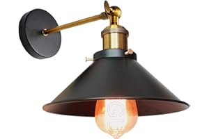 iDEGU Lampade da Parete Industriale Vintage Applique da Parete Retrò in Stile Edison in Metallo E27 Regolabile Plafoniere Applique Interno per Cucina Soggiorno Camera da Letto, 22cm (1x, Nero)