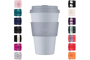 Ecoffee Cup 400 ml ekologiczny kubek do kawy wielokrotnego użytku, 100% na bazie roślin, z silikonową pokrywką i rękawem - bez melaminy i biodegradowalny kubek podróżny, nadaje się do