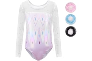 Sinoeem Leotardos de Gimnasia Rítmica para Niños Maillot de Ballet con Gradiente Flash Cuello Redondo Manga Larga/Manga Corta para Niñas de 3-12 Años