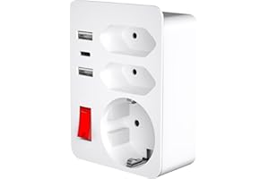 DYNOPULS USB Steckdose, Steckdosenadapter 6 in 1 Mehrfachsteckdose mit 2 USB Anschluss & 1 Typ-C Port, 3 Fach Mehrfachstecker, Kompatibel für Phone & Laptop & Elektronische Geräte, Weiß 002-0704 - 2