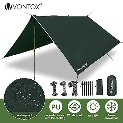 V VONTOX Bâche Anti-Pluie 3 x 3M, Rain Tarp Portable Ripstop, Léger Imperméable à l'eau pour lRandonnée, Backpacking, Picnic