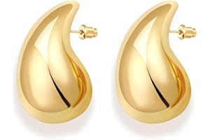 HEEYA Chunky Gold Hoop Earrings for Women Girls - 18K Gold/Sliver Plated Lightweight Hollow Open Teardrop Earrings Set - Hypoallergenic Gold Waterdrop Tear Drop Earrings Jewellery Gift for Women