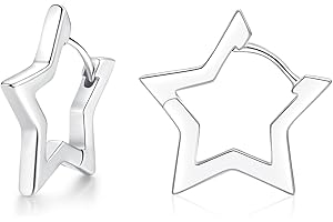 Loutade Sterling Silver Heart Star Hoop Earrings - Hypoallergenic Small Sleeper Huggie Earrings for Women
