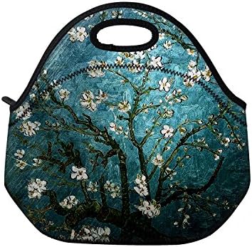 Boweike White Flower Design Kids Insulated Soft Lunch Box Neoprene Food Bag Outdoor Travel Cooler Warm Pouch Tote Handbag Lunchbox For School Work Office