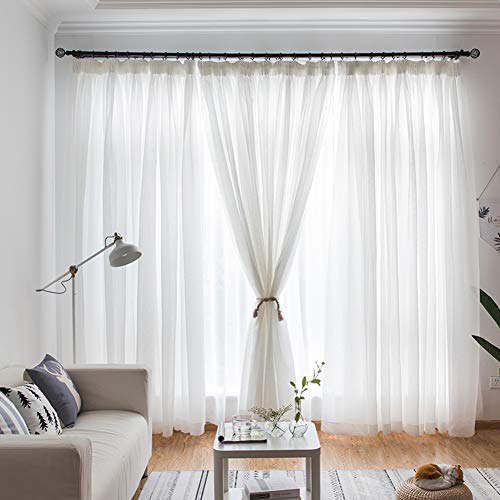 Preisvergleich Produktbild Reinweiß Atmungsaktive Gardine Aus Voile,Verdunklungsvorhänge,Einfach Zu Waschen Verhindern, Dass Sonnenlicht Für Vom Boden Bis Zur Decke Bay-fenster Schlafzimmer(1 Vorhang)-Weiß 250x200cm(98x79inch)