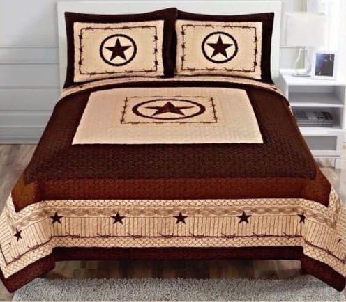 3-piece Western Lone Star Barb Wire Cabin / Lodge Quilt Bedspread Coverlet Set King / Cal King Size Beige, Brown, Black by Cabin Bedding