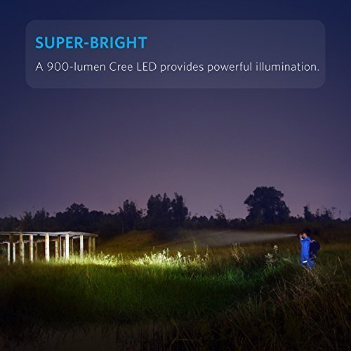 Anker LC90 LED Taschenlampe, IP65 Wasserfest, Super Helle 900 Lumen CREE LED, 5 Licht Modi, Wiederaufladbare Taschenlampe im Hosentaschenformat mit Zoom für Camping, Wandern und Notfälle ( Inklusive 18650 Batterie ) - 2