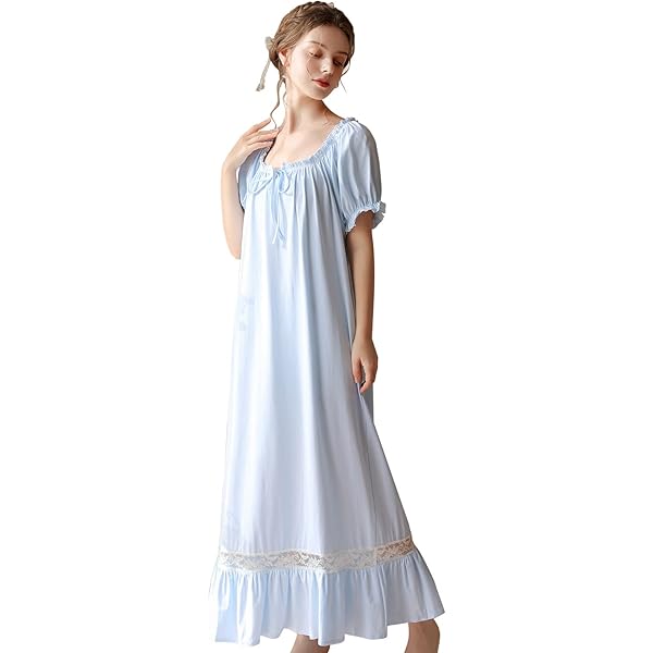 Singingqween Vintage victoriaanse dames-nachtjapon, lange mouwen, pure nachtkleding, pyjama of loungejurk, Blauw, L Singingqween Vintage victoriaanse dames-nachtjapon, lange mouwen, pure nachtkleding, pyjama of loungejurk, Blauw, L