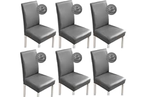 SHUKII Bestenrose Stretch Dining Chair Covers Waterproof PU Leather Slipcovers Universal Chair Protectors for Dining Room Kitchen Hotel (Set of 6, Gray)