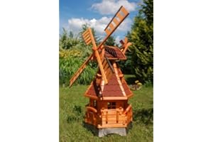 Deko-Shop-Hannusch Moulin à vent décoratif en bois enduit avec roulement à billes 1,25 m rouge