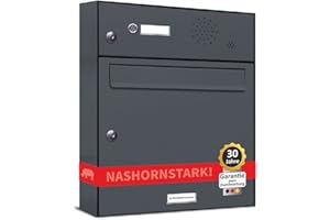 ‎AL BRIEFKASTENSYSTEME AL Briefkastensysteme 1er Briefkasten in Anthrazitgrau RAL 7016 mit Klingel, 1 Fach Briefkastenanlage Aufputz modern Postkasten