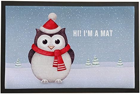 Asawood Doormat A Frozen Owl HI! I'M A MAT Anti-Slip Rubber Backed Indoor Entry Doormat 20" x 32" inches